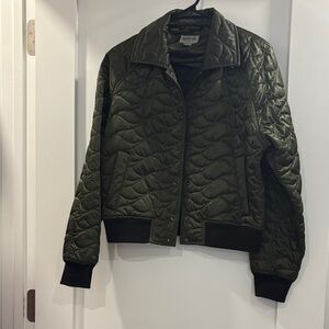 Bernardo Dark Green Quilted Bomber Jacket
